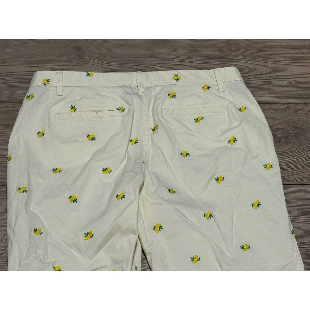 Talbots Relaxed Chino Pants Women's 10P Yellow Lemon Embroidered Stretch Ankle - Picture 3 of 11